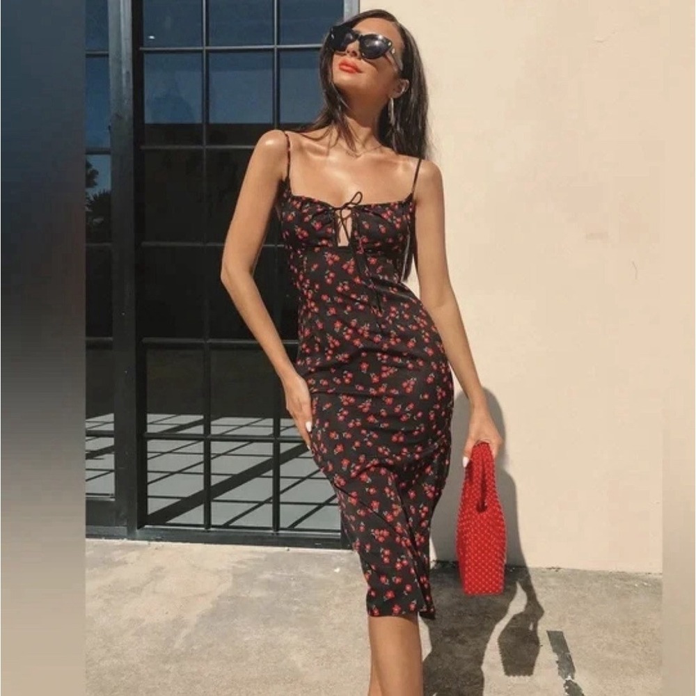 Princess Polly Black Red Floral Mini Dress US 4 Coquette Romantic Boho Summer